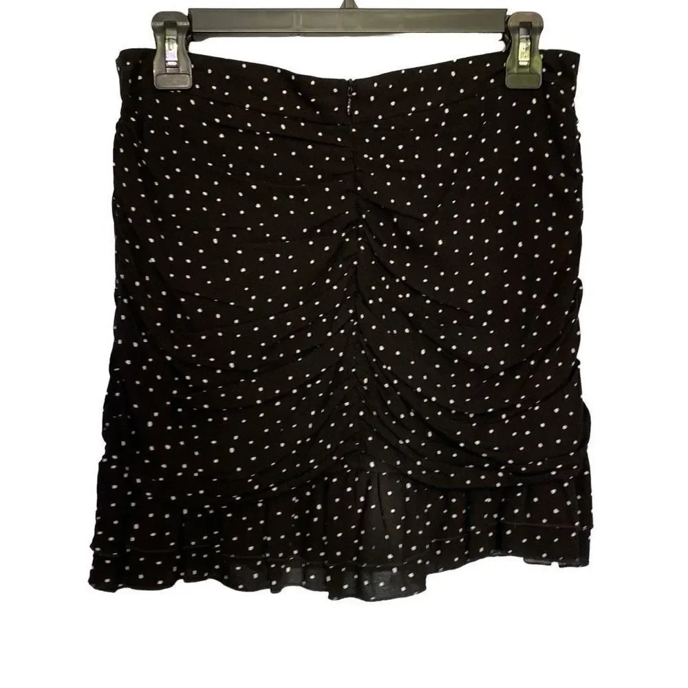 LA Hearts Ruched Ruffle Mini Skirt Size Medium Black with White Polka Dots Ruffl